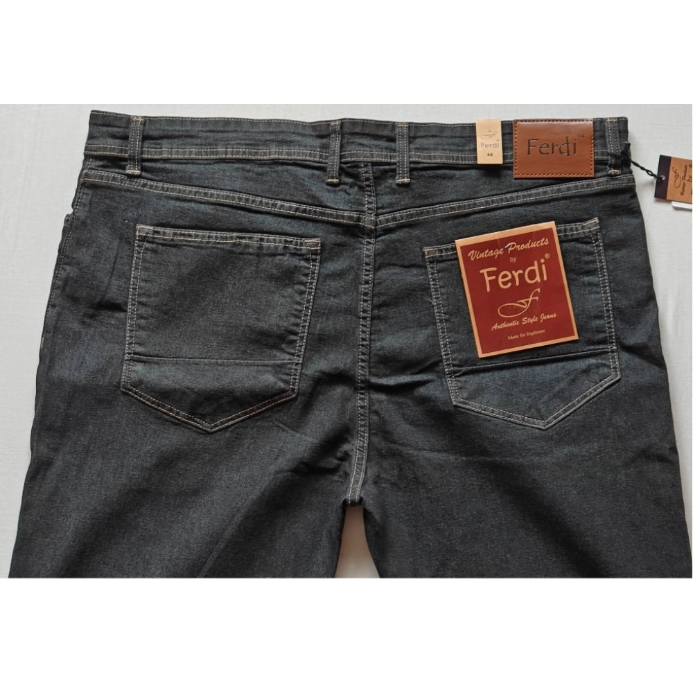Indoraa Men's Cotton Blended Solid Plus Size Jeans (Dark Grey)