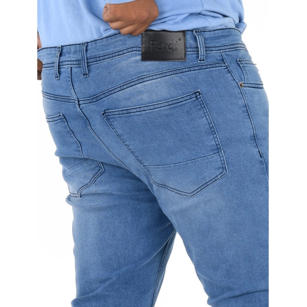 Indoraa Men's Cotton Blended Solid Plus Size Jeans (Blue)