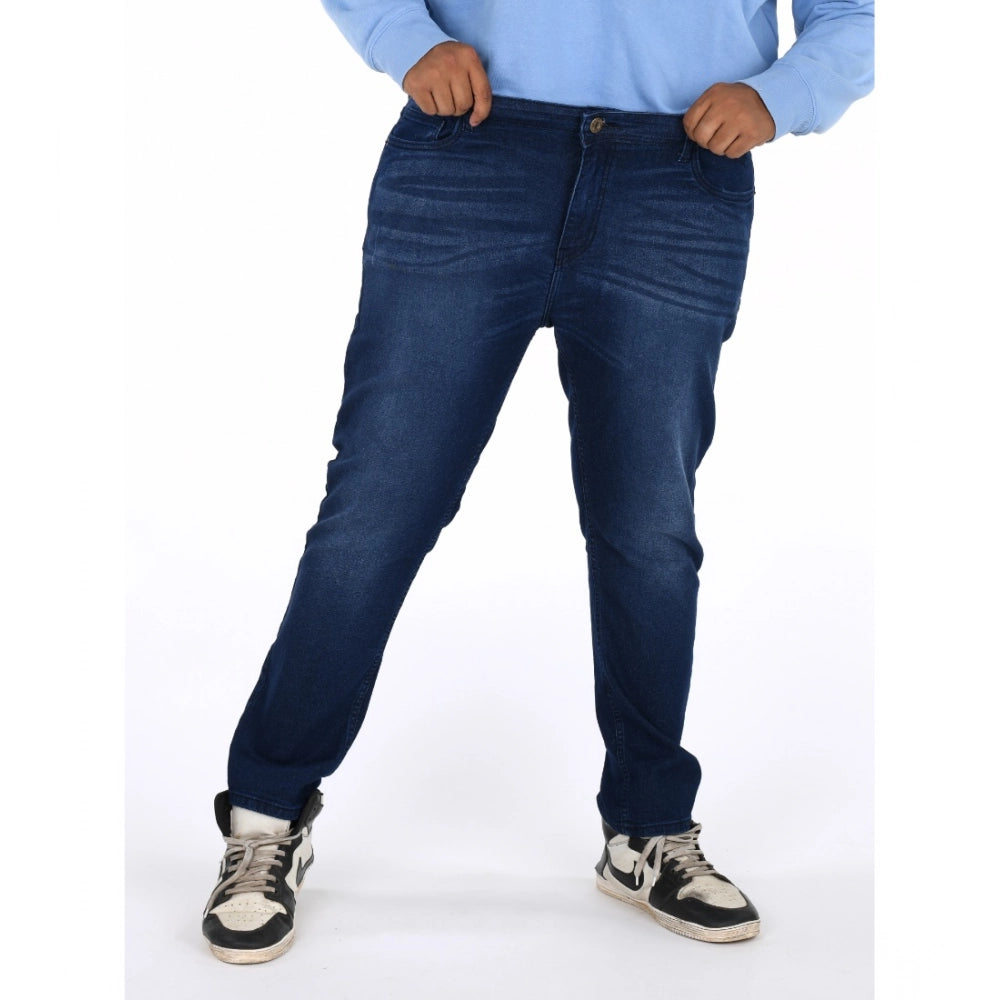 Indoraa Men's Cotton Blended Solid Plus Size Jeans (Dark Blue)
