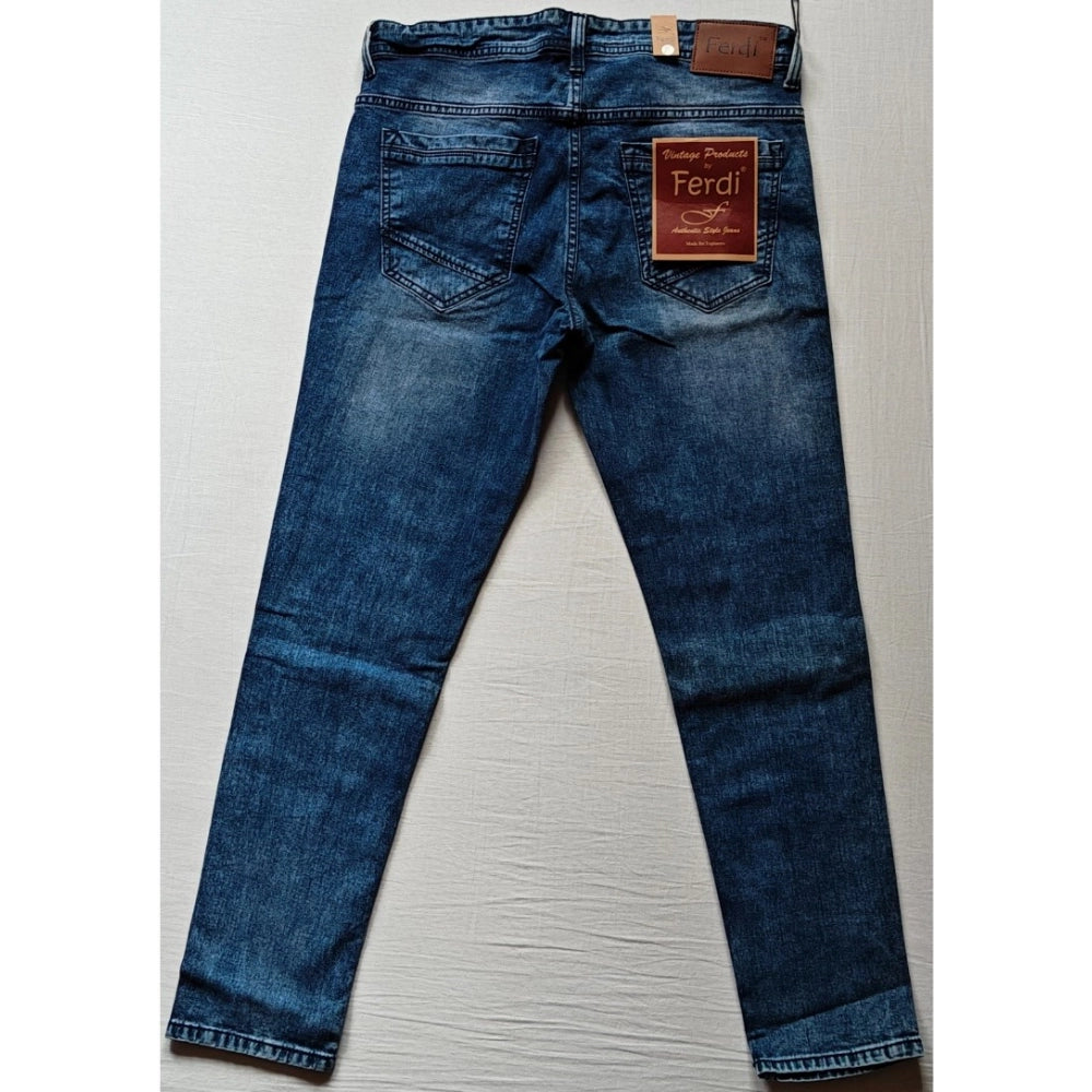 Indoraa Men's Cotton Blended Solid Tapered Jeans (Blue)
