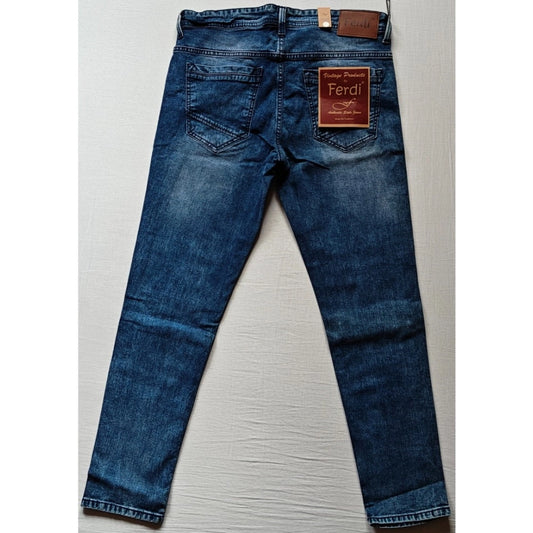 Indoraa Men's Cotton Blended Solid Tapered Jeans (Blue)