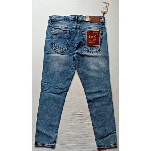 Indoraa Men's Cotton Blended Solid Tapered Jeans (Blue)