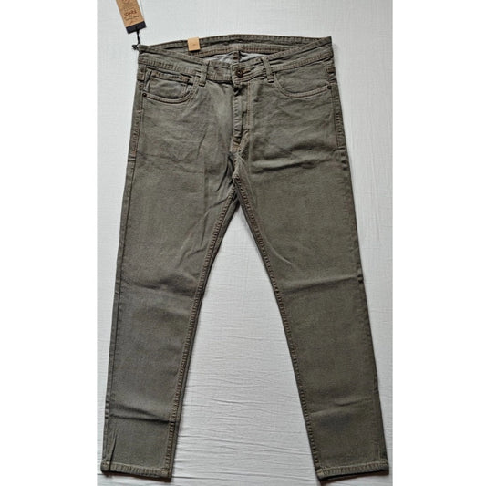 Indoraa Men's Cotton Blended Solid Tapered Jeans (Khaki)