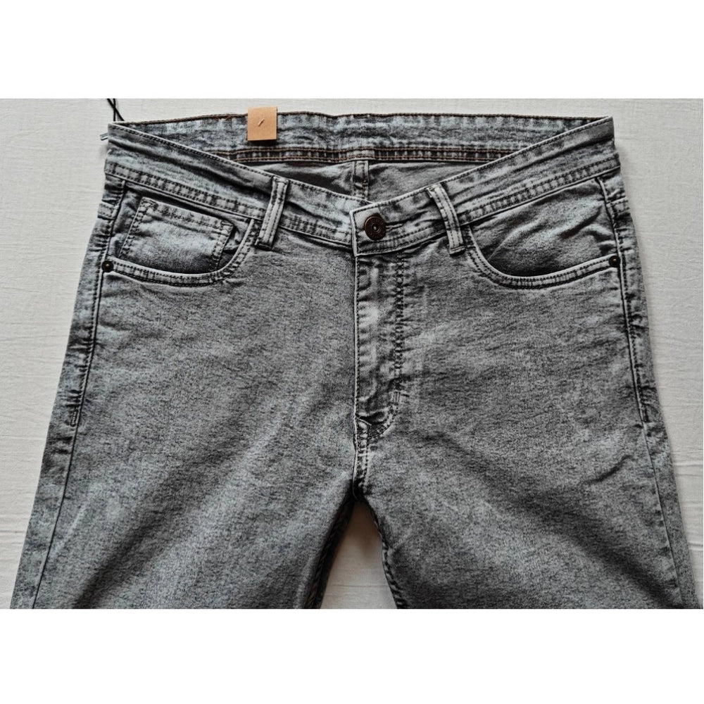 Indoraa Men's Cotton Blended Solid Tapered Jeans (Grey)