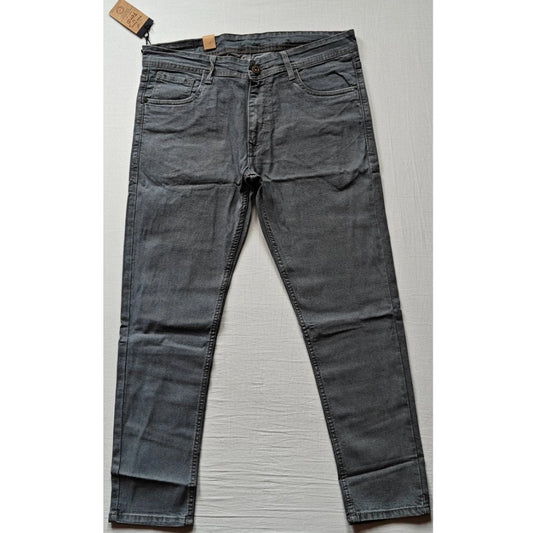 Indoraa Men's Cotton Blended Solid Tapered Jeans (Grey)