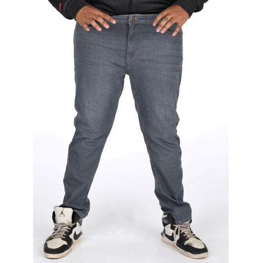 Indoraa Men's Cotton Blended Solid Plus Size Jeans (Grey)