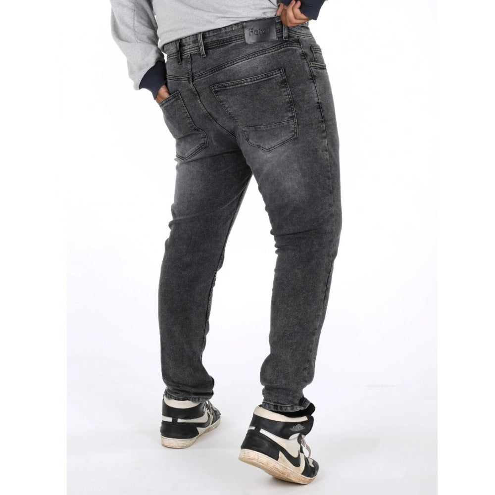 Indoraa Men's Cotton Blended Solid Plus Size Jeans (Grey)