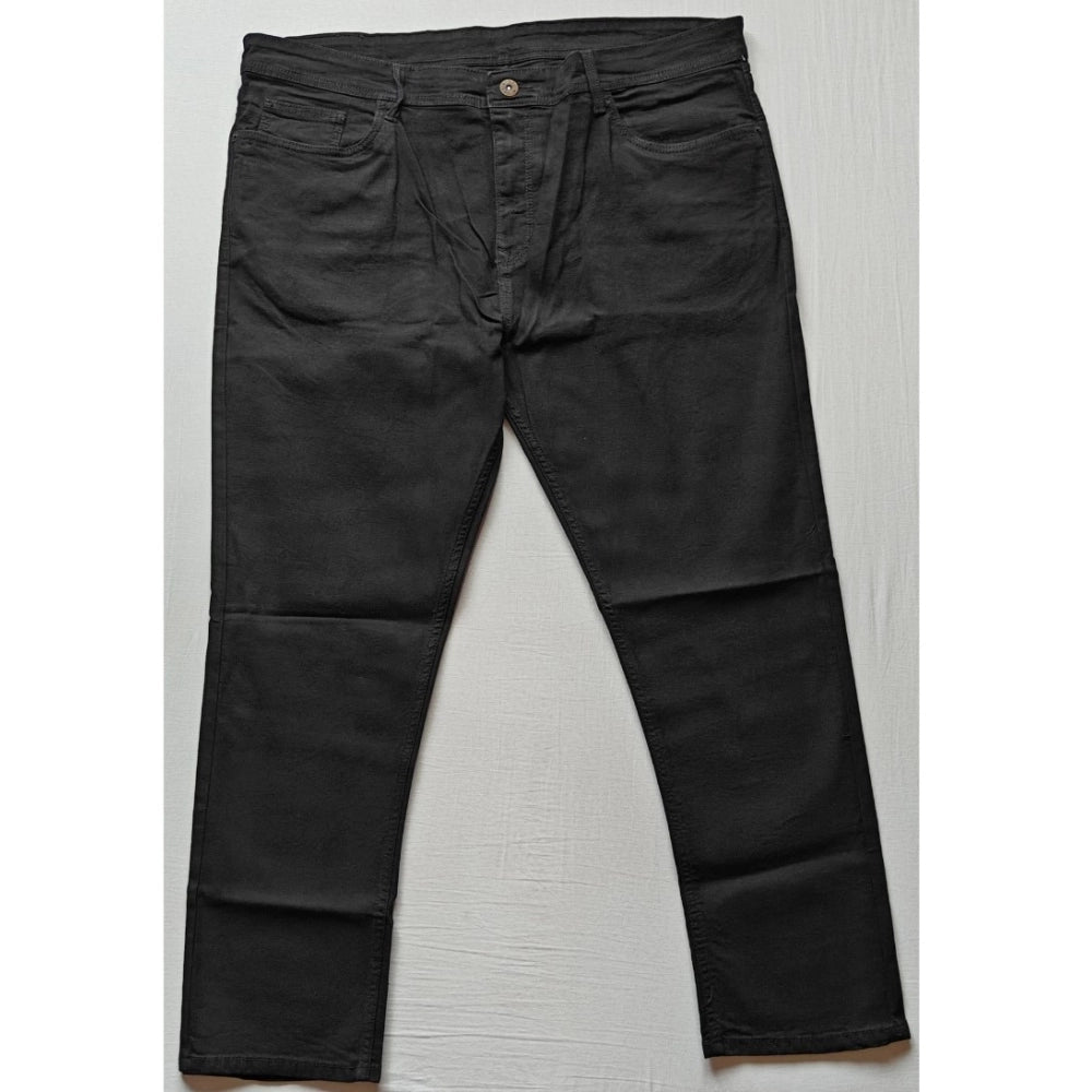 Indoraa Men's Cotton Blended Solid Plus Size Jeans (Black)
