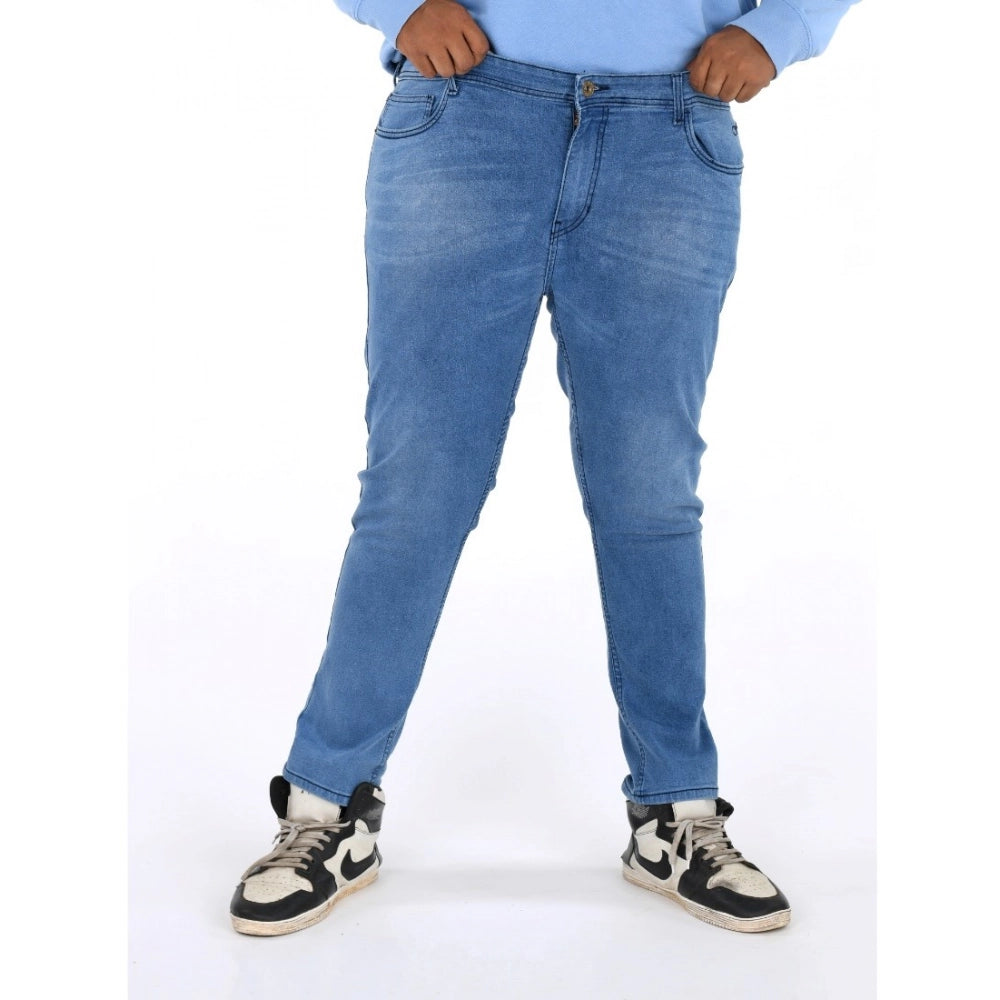 Indoraa Men's Cotton Blended Solid Plus Size Jeans (Blue)