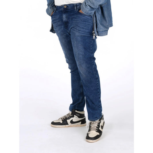Indoraa Men's Cotton Blended Solid Plus Size Jeans (Blue)