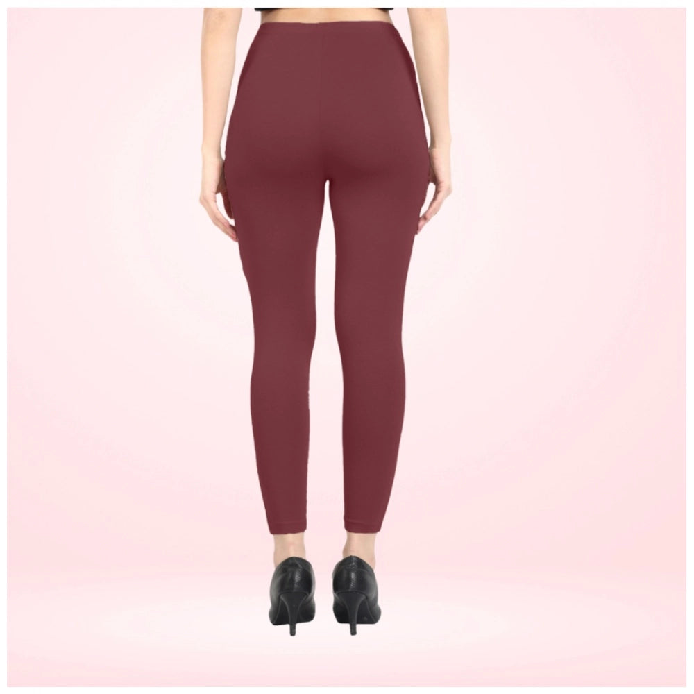 Indoraa Women's Cotton Blended Solid Ankle legging (Maroon)