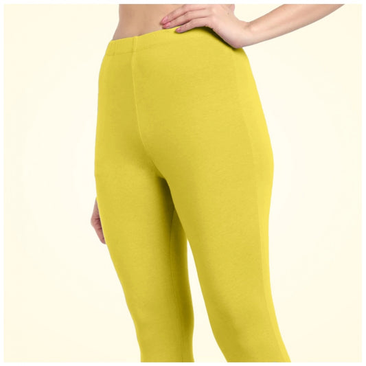 Indoraa Women's Cotton Blended Solid Ankle legging (Lemon Yellow)