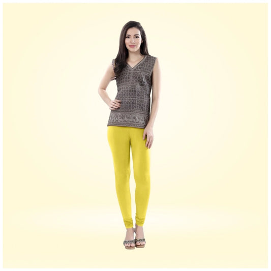 Indoraa Women's Cotton Blended Solid Churidar leggings (Lemon Yellow)
