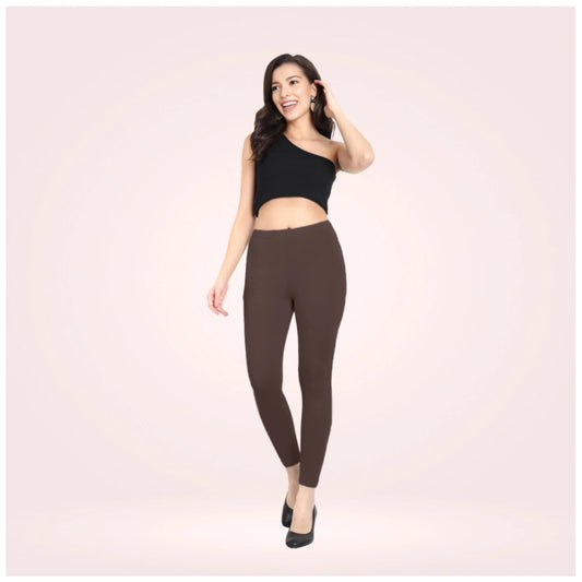 Indoraa Women's Cotton Blended Solid Ankle legging (Brown)