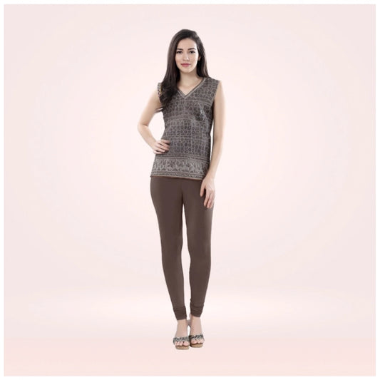 Indoraa Women's Cotton Blended Solid Churidar leggings (Brown)