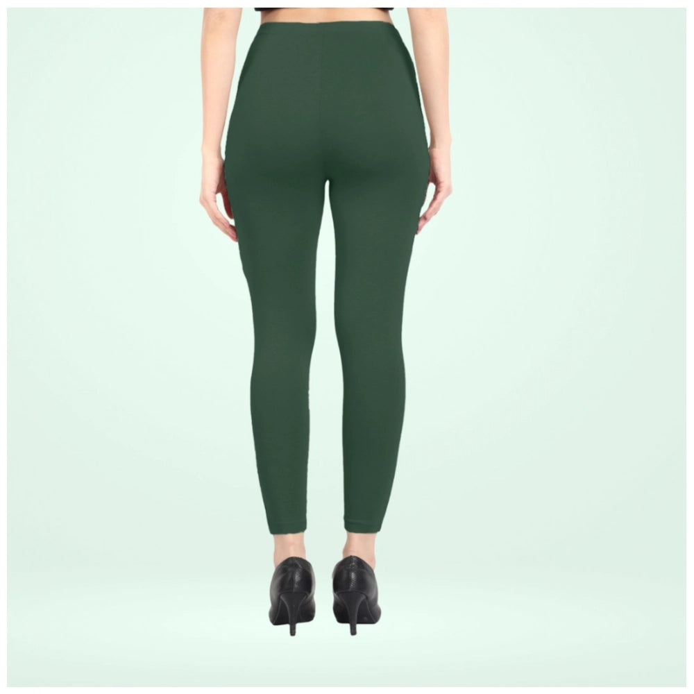 Indoraa Women's Cotton Blended Solid Ankle legging (Bottle Green)