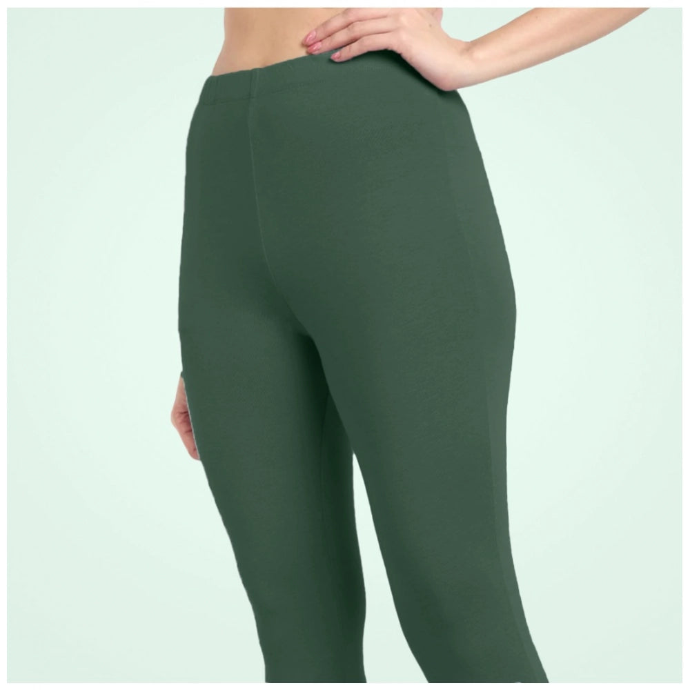 Indoraa Women's Cotton Blended Solid Ankle legging (Bottle Green)