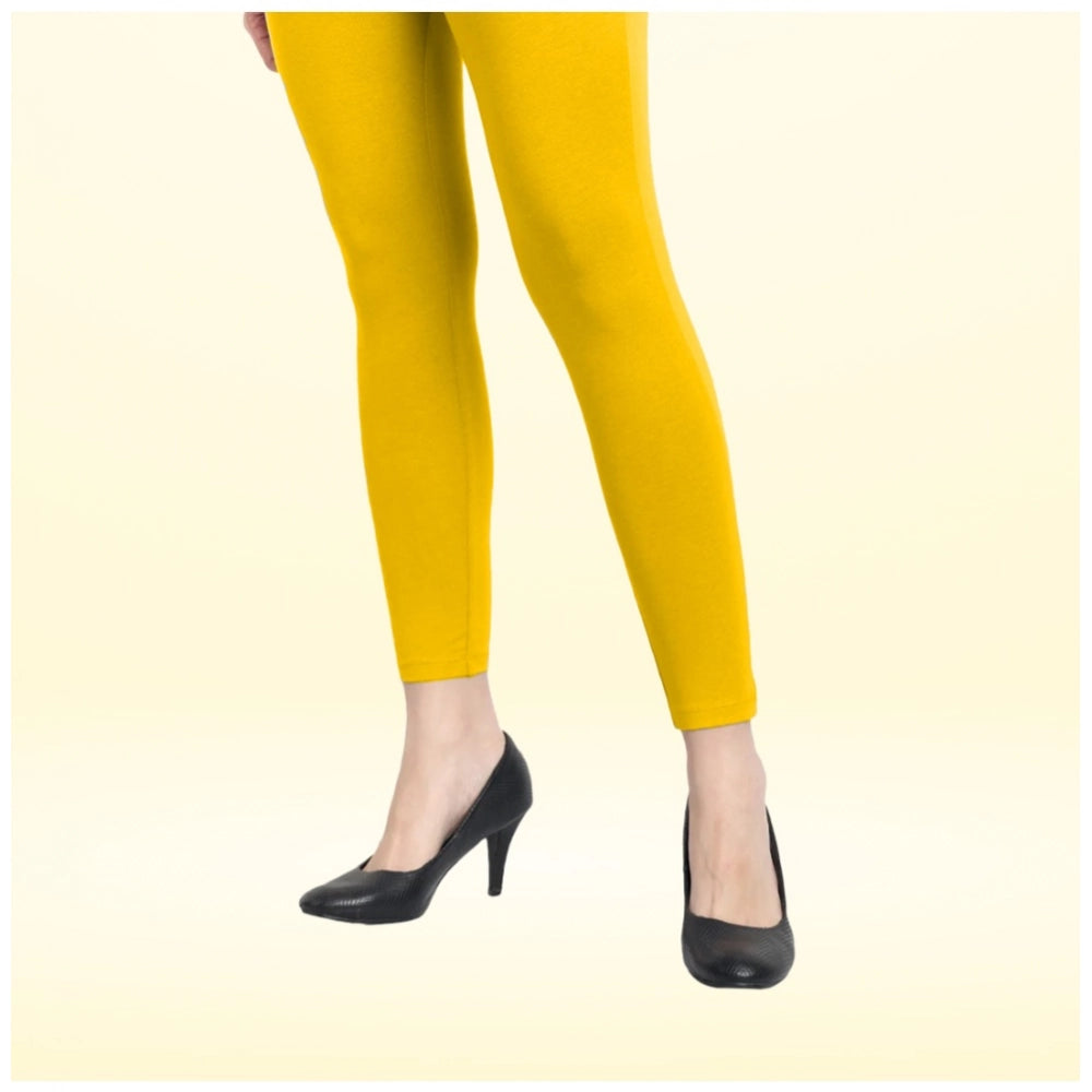 Indoraa Women's Cotton Blended Solid Ankle legging (Yellow)