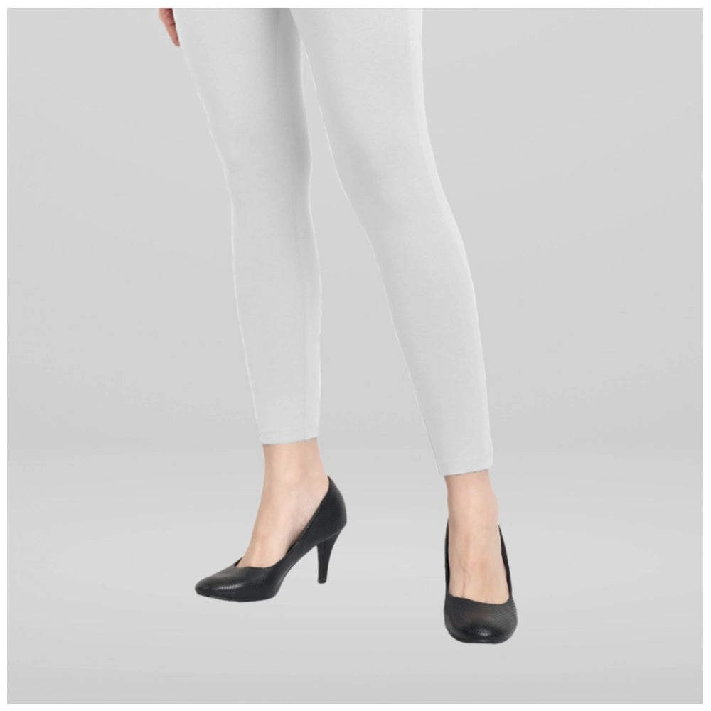 Indoraa Women's Cotton Blended Solid Ankle legging (White)