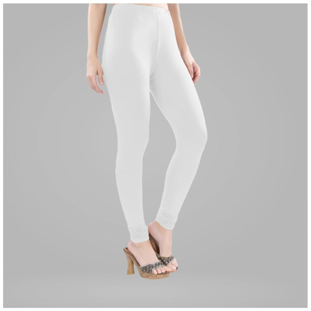 Indoraa Women's Cotton Blended Solid Churidar leggings (White)