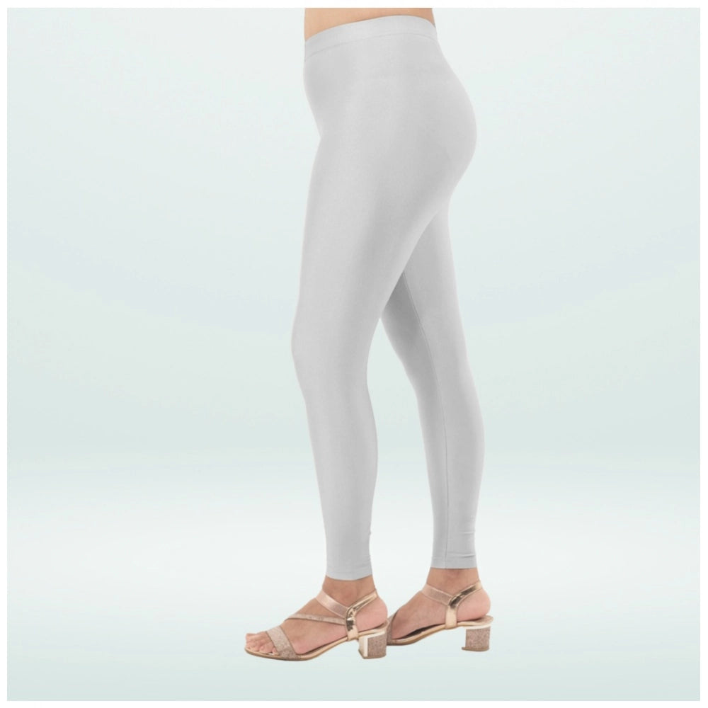 Indoraa Women's Cotton Blended Solid Shimmer Ankle leggings (Silver)