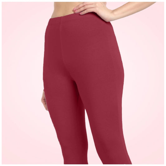 Indoraa Women's Cotton Blended Solid Ankle legging (Red Maroon)