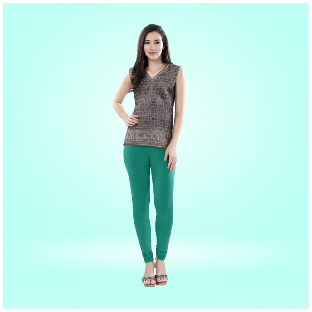 Indoraa Women's Cotton Blended Solid Churidar leggings (Rama Green)