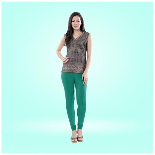 Indoraa Women's Cotton Blended Solid Churidar leggings (Rama Green)
