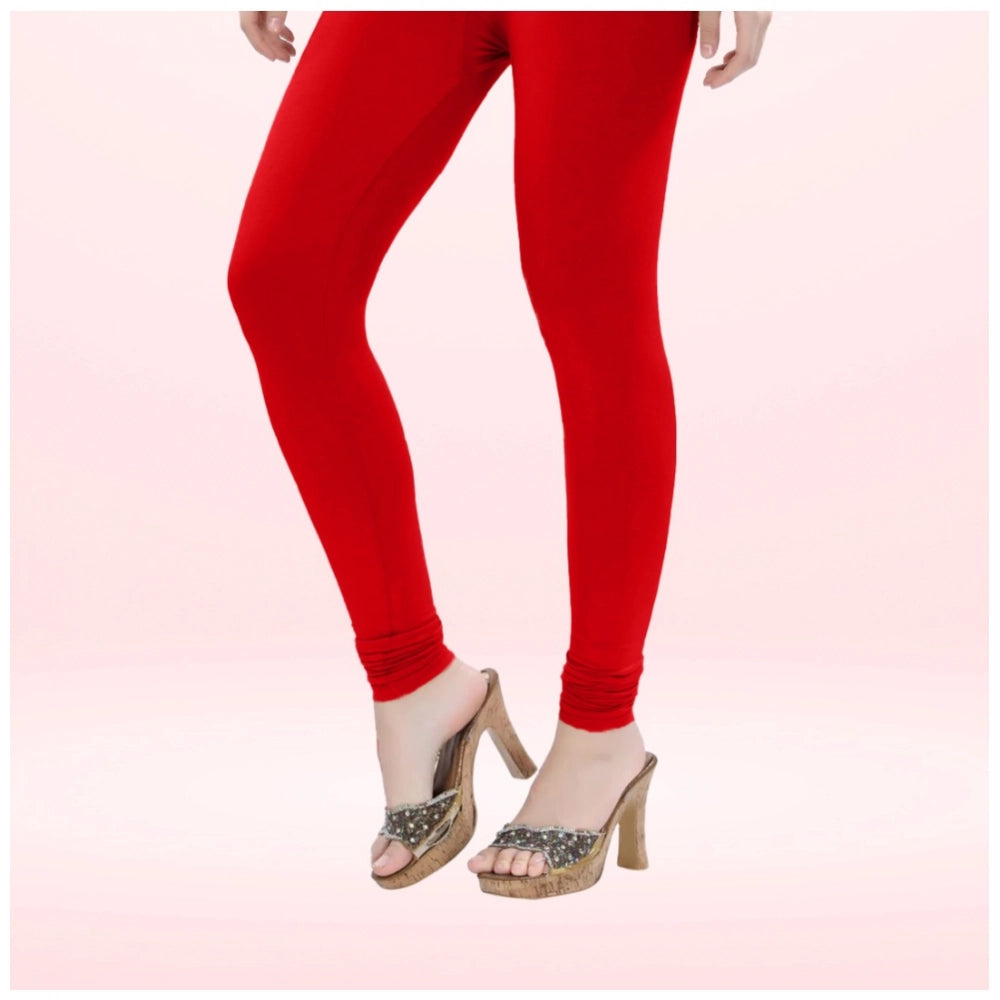 Indoraa Women's Cotton Blended Solid Churidar leggings (Red)