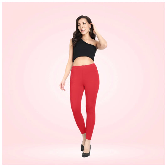 Indoraa Women's Cotton Blended Solid Ankle legging (Red)