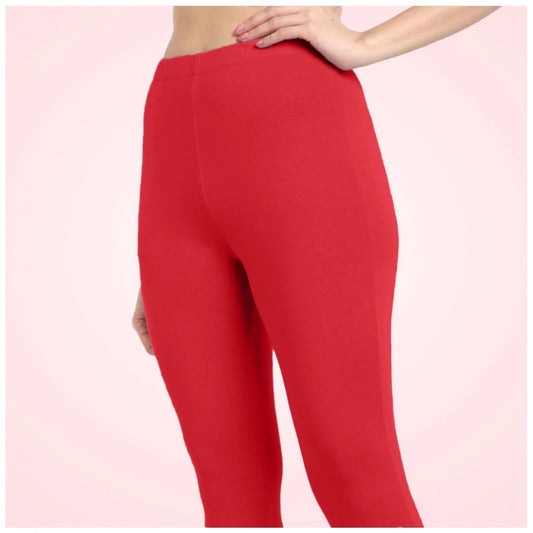 Indoraa Women's Cotton Blended Solid Ankle legging (Red)