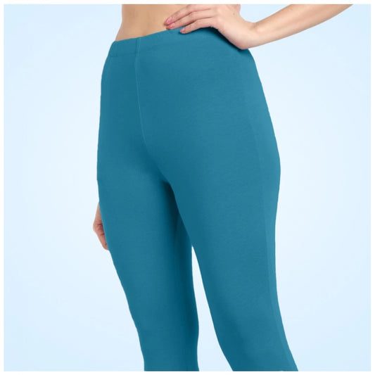 Indoraa Women's Cotton Blended Solid Ankle legging (Blue)