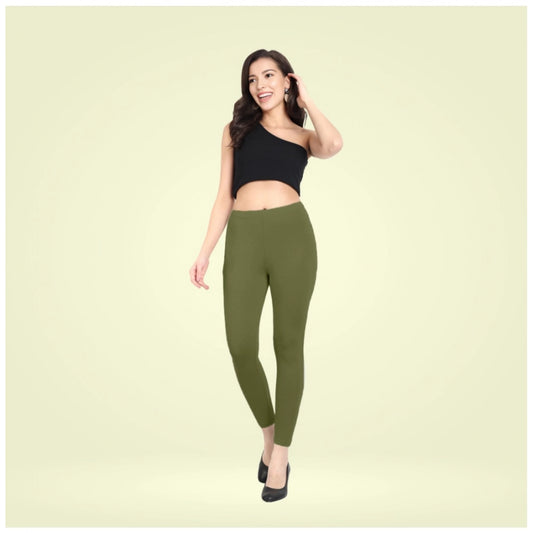 Indoraa Women's Cotton Blended Solid Ankle legging (Olive Green)
