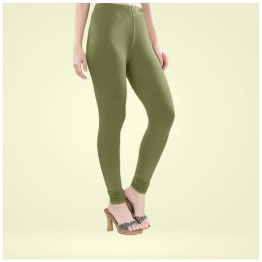 Indoraa Women's Cotton Blended Solid Churidar leggings (Olive Green)