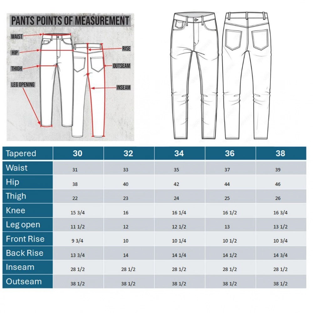 Indoraa Men's Cotton Blended Solid Tapered Jeans (Grey)