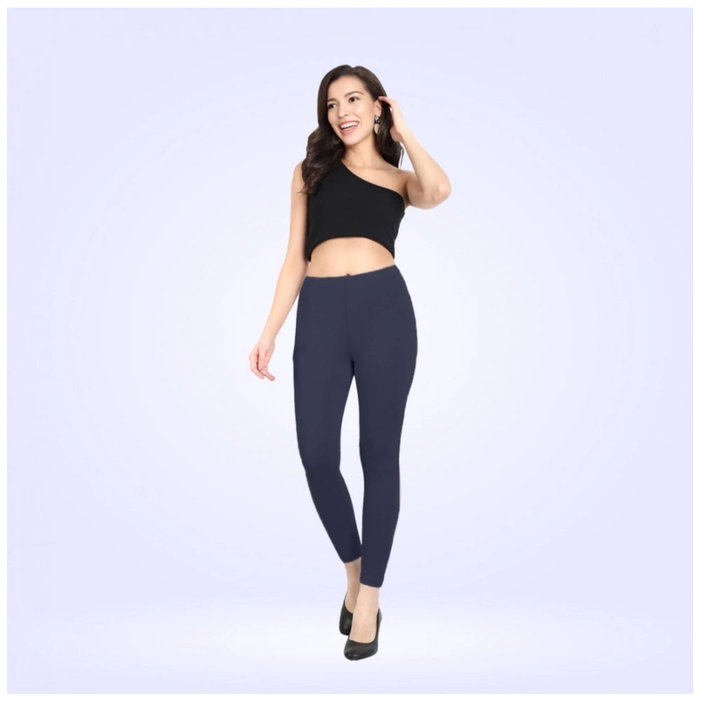 Indoraa Women's Cotton Blended Solid Ankle legging (Navy)