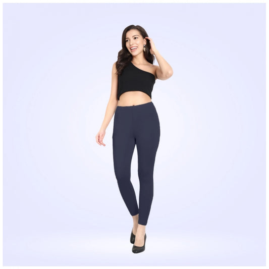 Indoraa Women's Cotton Blended Solid Ankle legging (Navy)