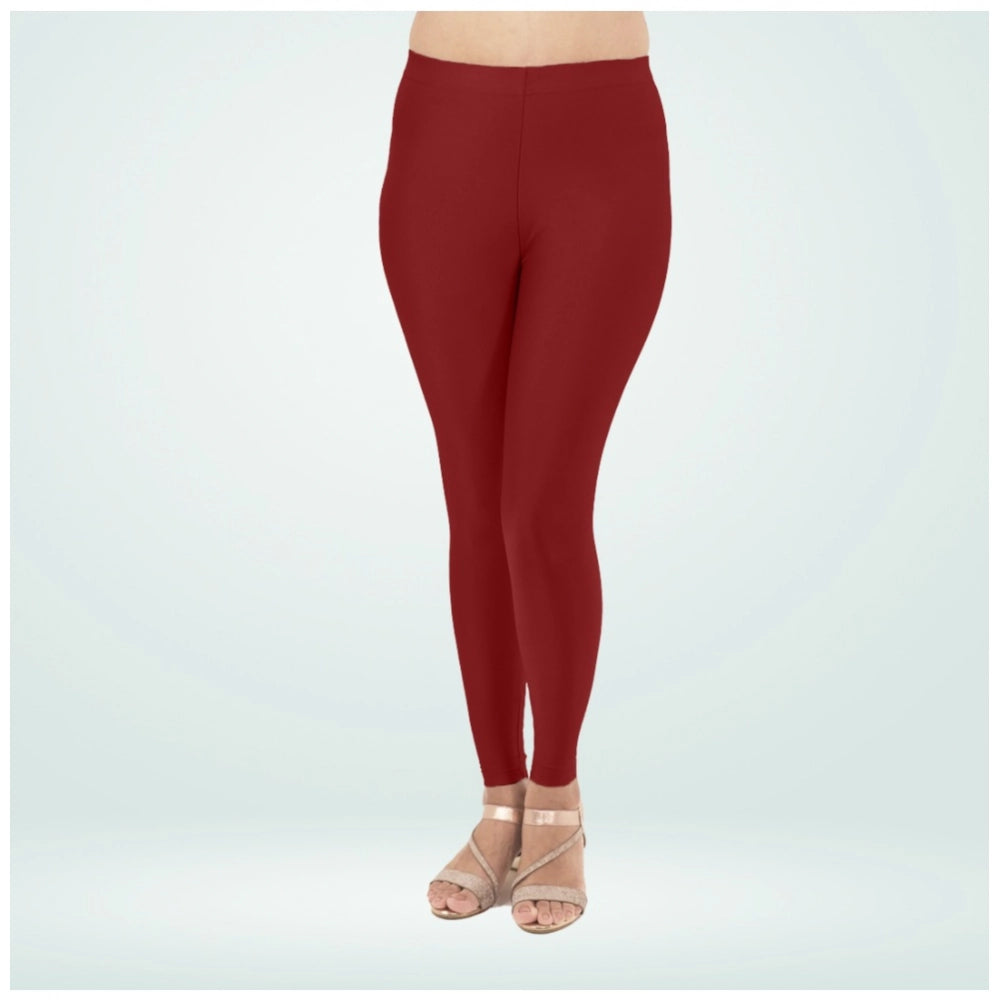 Indoraa Women's Cotton Blended Solid Shimmer Ankle leggings (Maroon)