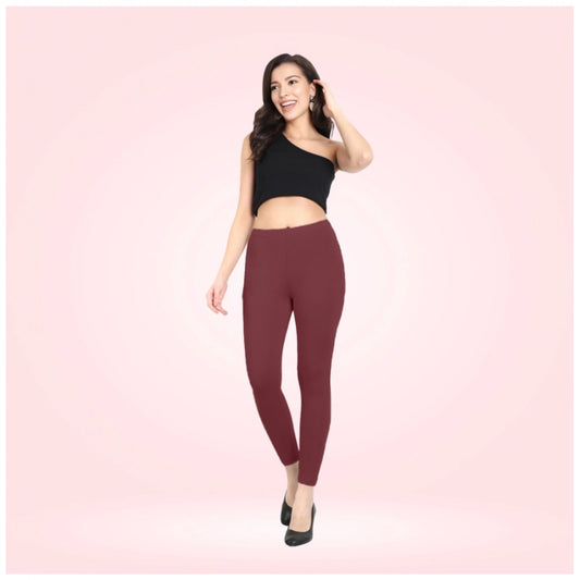 Indoraa Women's Cotton Blended Solid Ankle legging (Maroon)