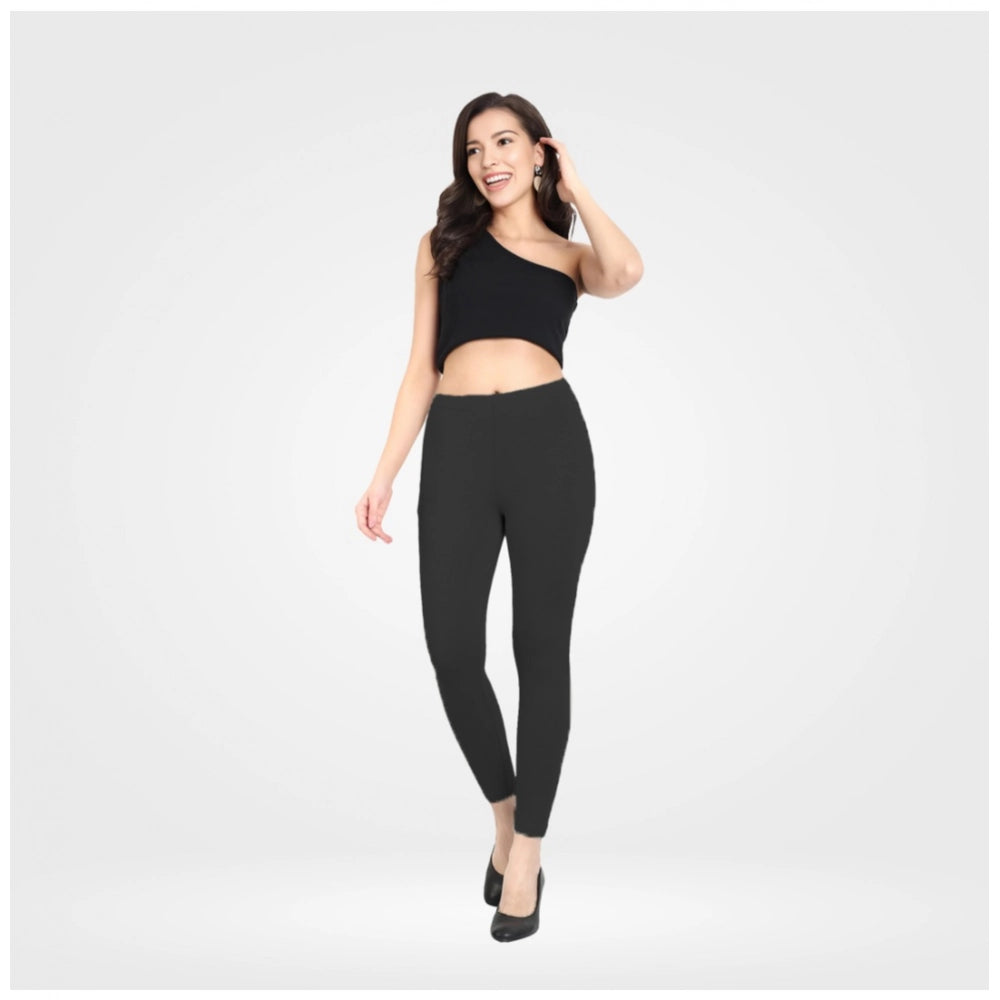 Indoraa Women's Cotton Blended Solid Ankle legging (Black)