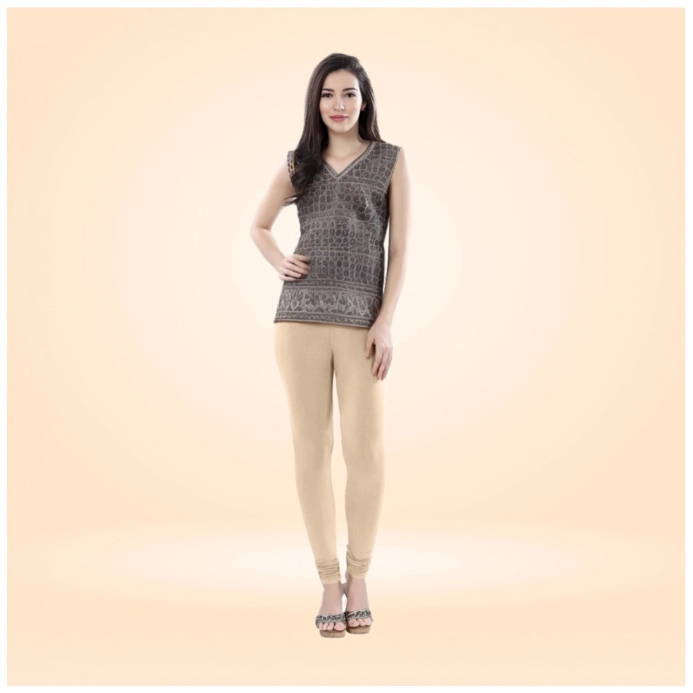 Indoraa Women's Cotton Blended Solid Churidar leggings (Skin)