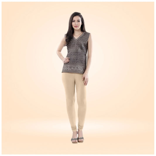 Indoraa Women's Cotton Blended Solid Churidar leggings (Skin)