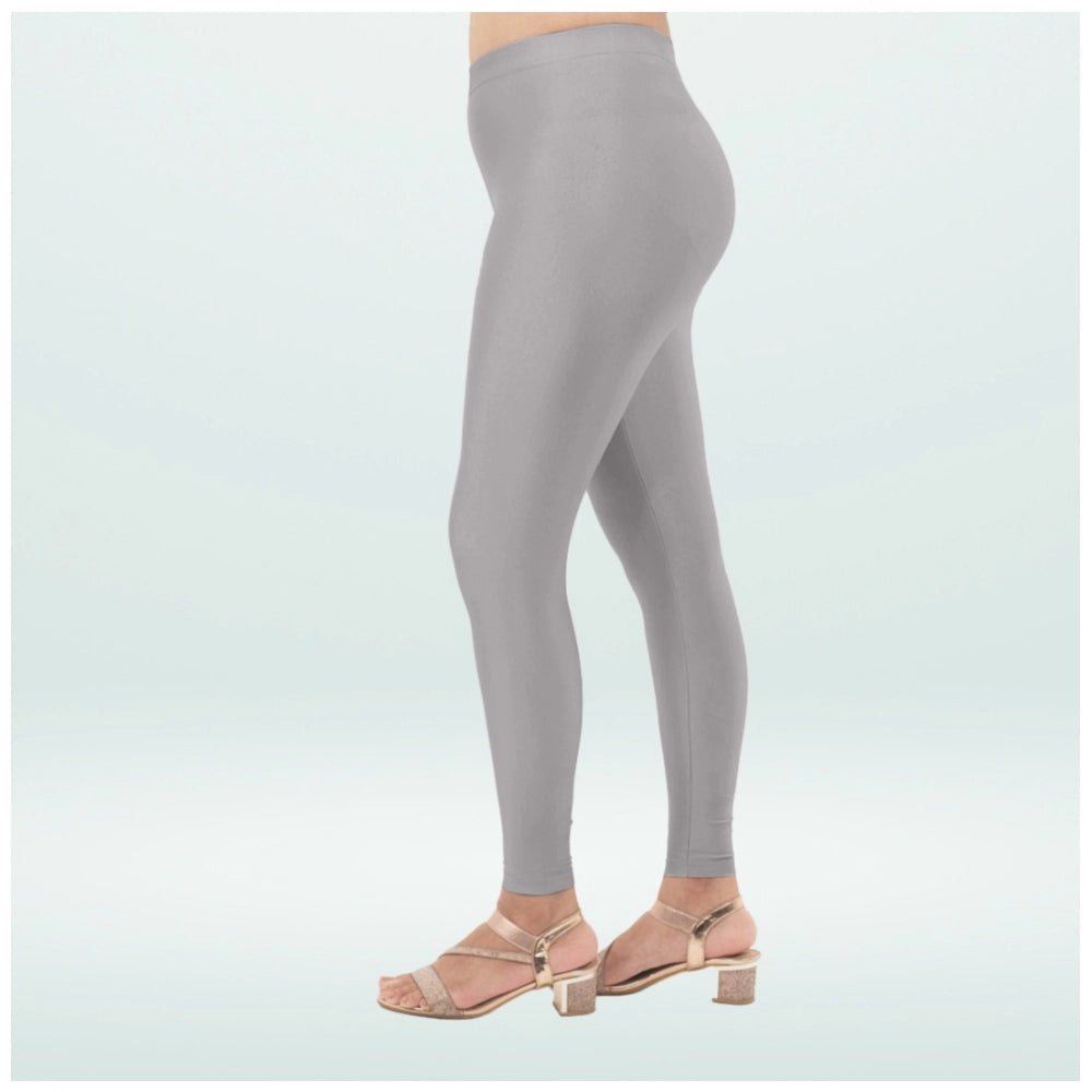 Indoraa Women's Cotton Blended Solid Shimmer Ankle leggings (Silver Gray)