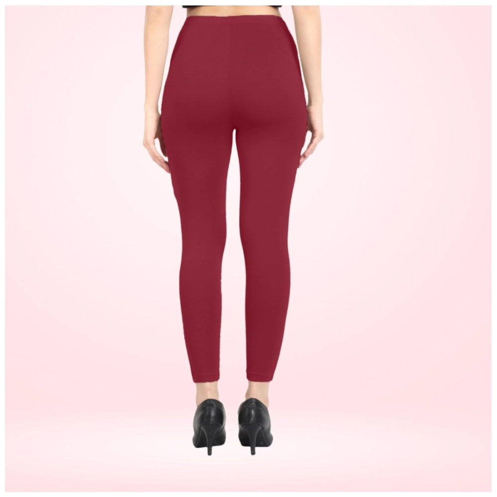 Indoraa Women's Cotton Blended Solid Ankle legging (Red Maroon)
