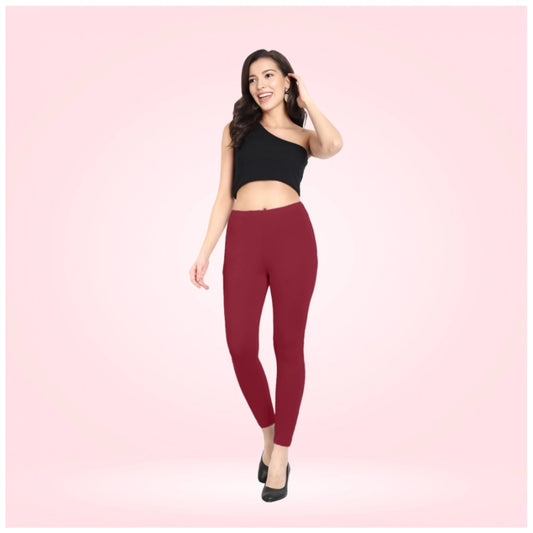 Indoraa Women's Cotton Blended Solid Ankle legging (Red Maroon)