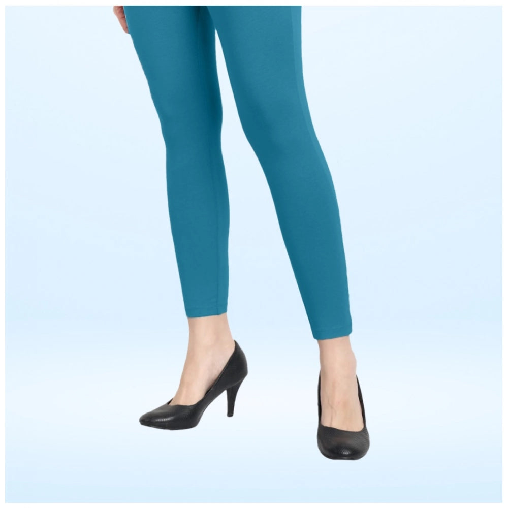 Indoraa Women's Cotton Blended Solid Ankle legging (Blue)