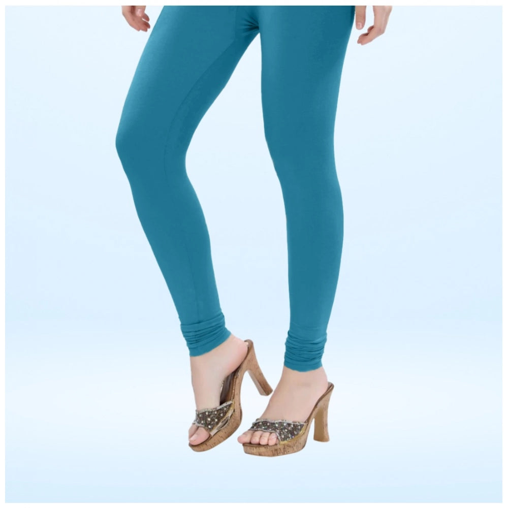 Indoraa Women's Cotton Blended Solid Churidar leggings (Blue)