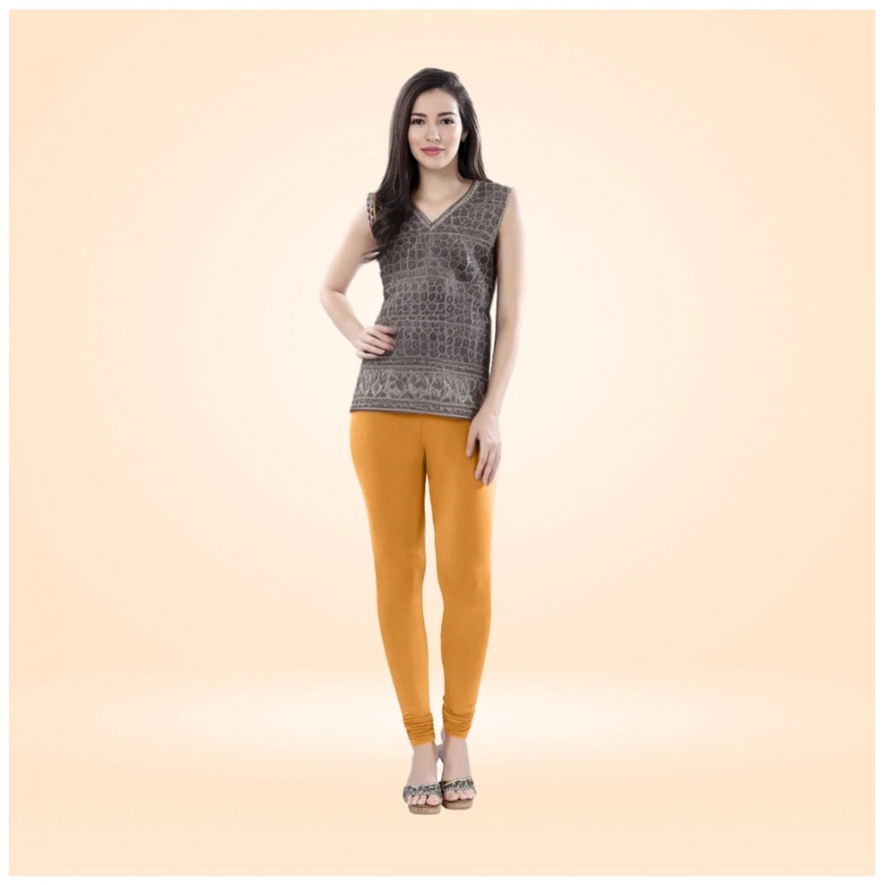 Indoraa Women's Cotton Blended Solid Churidar leggings (Mustard Yellow)