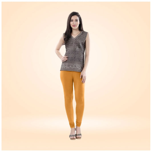 Indoraa Women's Cotton Blended Solid Churidar leggings (Mustard Yellow)