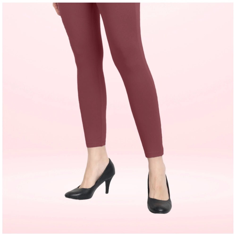 Indoraa Women's Cotton Blended Solid Ankle legging (Maroon)